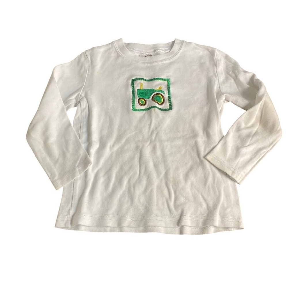 Boutique white tractor embroidered boys long sleeve shirt SIZE 5T